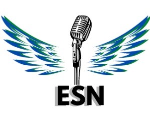 Microphone with eagle's wings symbolizing the Eagle Sports Network, also called ESN